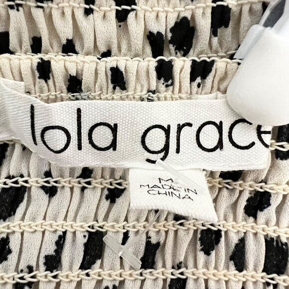 Lola Grace Tie Straps A-Line Dress Cream/Black Print Size Medium Above Knee - Picture 7 of 8